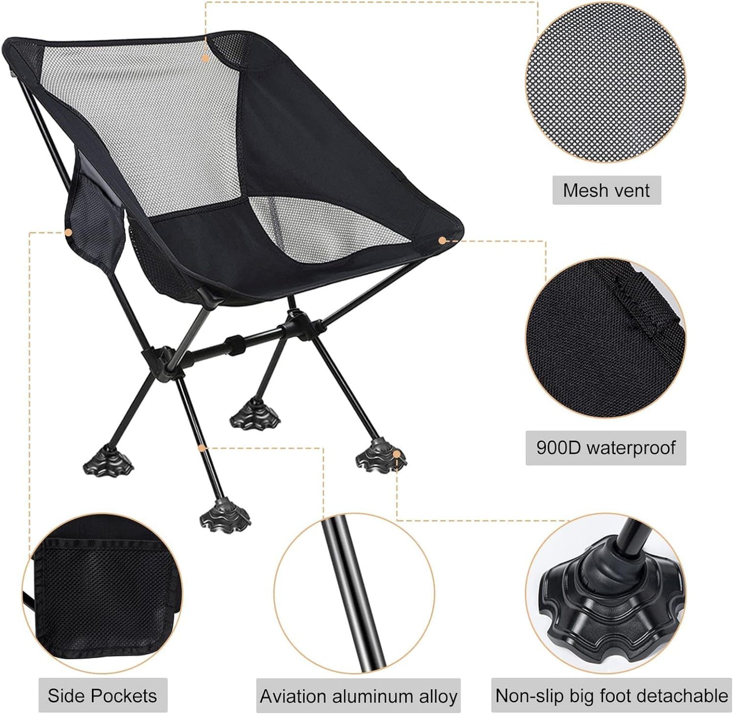 Portable Camping Chair with Anti-Slip Feet & Carry Bag - Gadget&trail