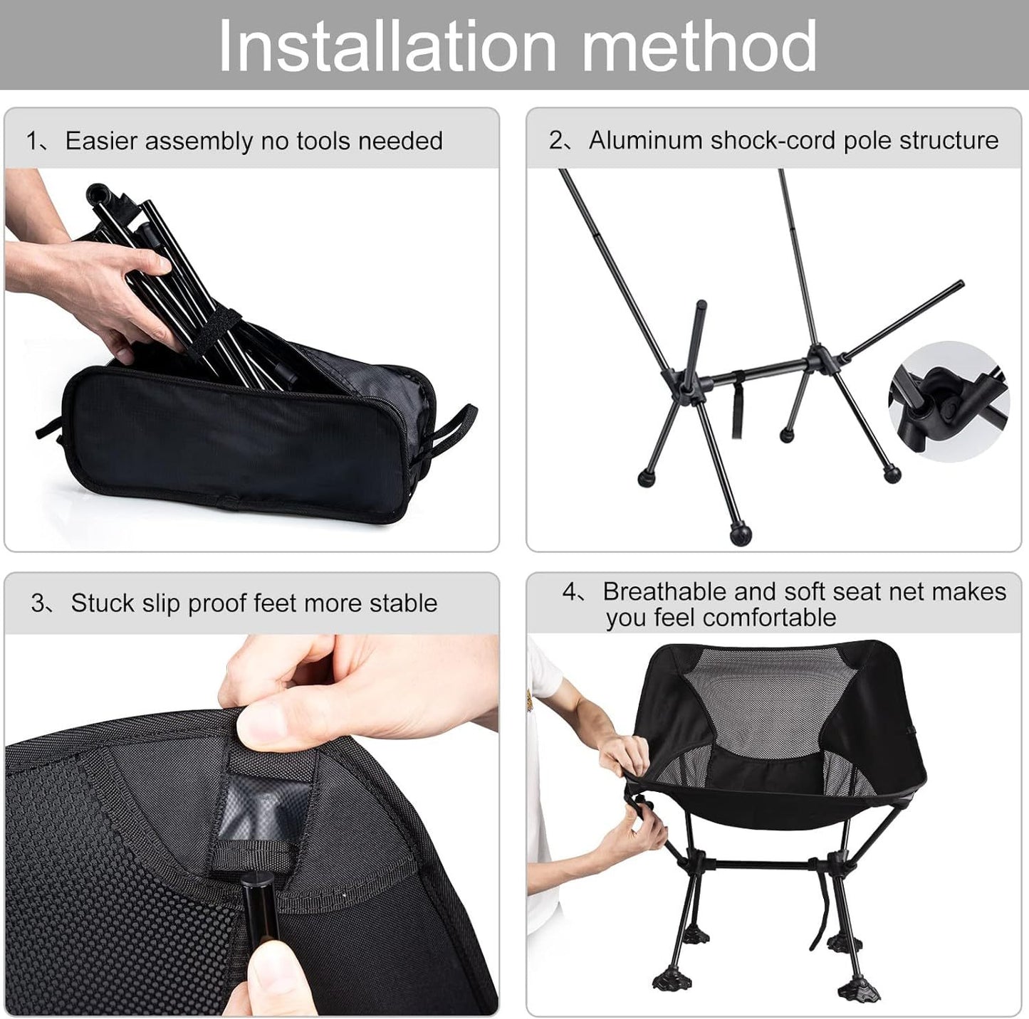 Portable Camping Chair with Anti-Slip Feet & Carry Bag - Gadget&trail